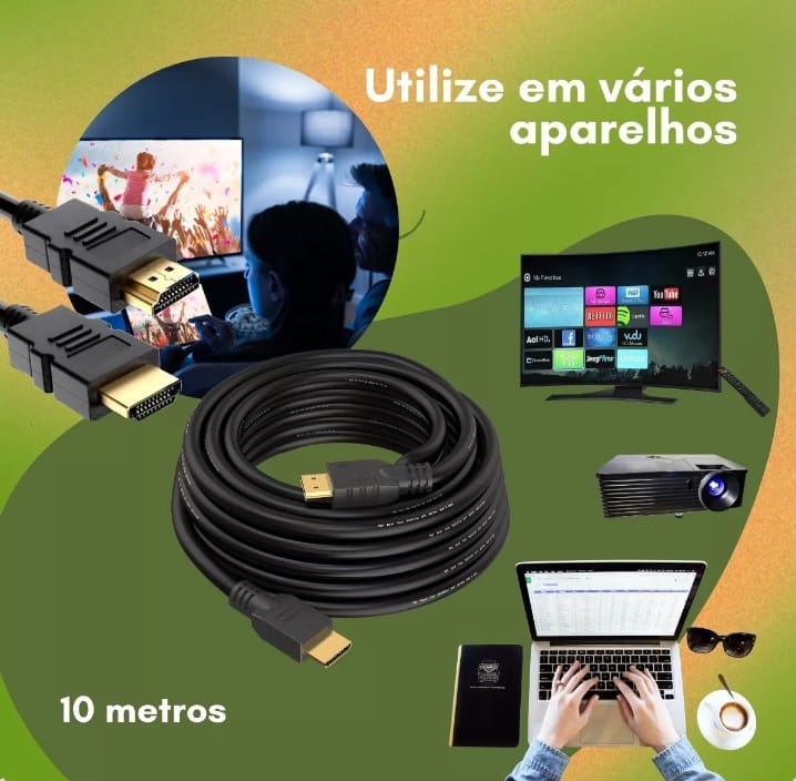 Cabo Hdmi 10mts 1080p Full Hd Ps3 4 Projetor Tv Xbox