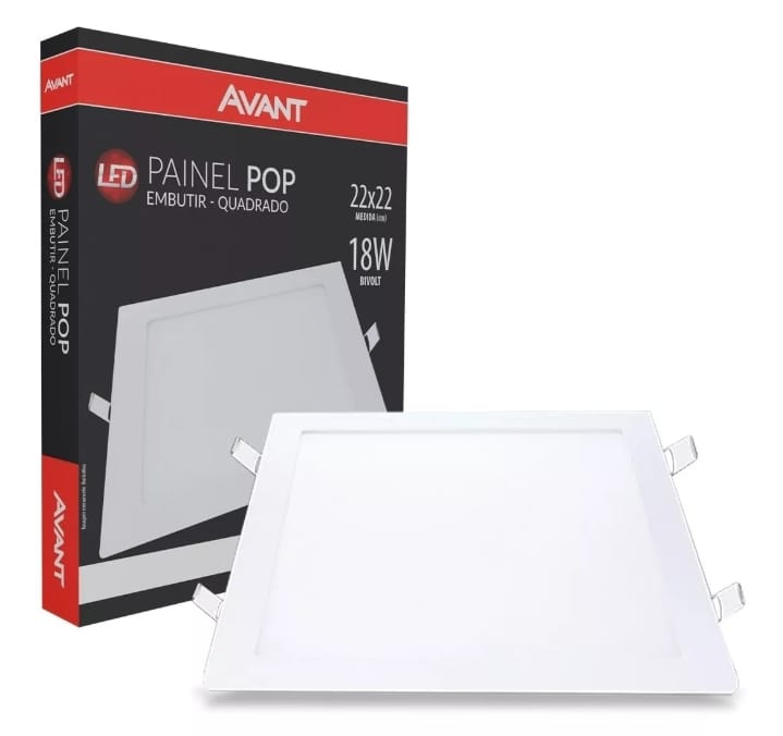 Plafon Pop Painel Led Embutir 6500k Quadrado 18w Avant 22x22