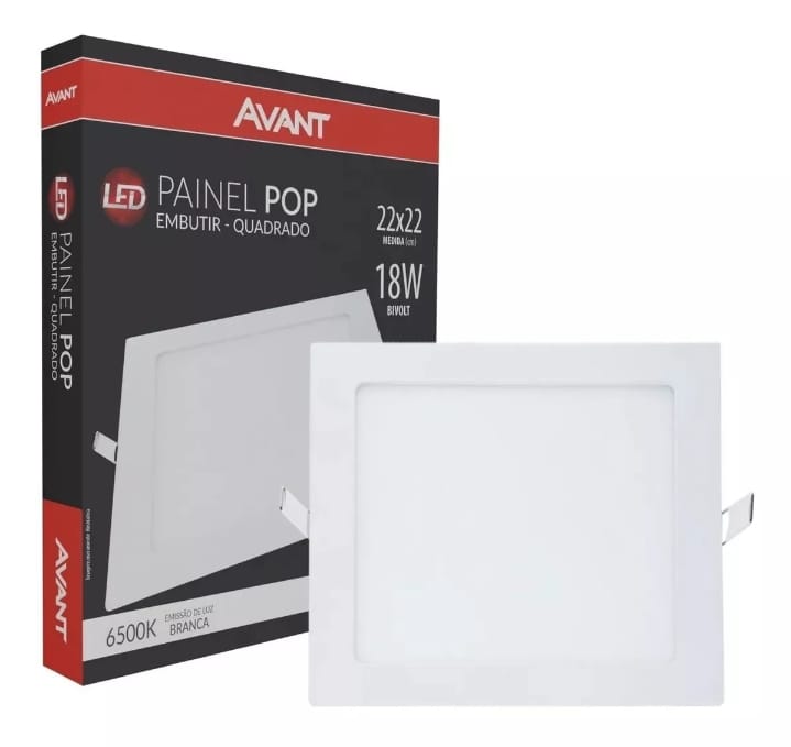 Plafon Pop Painel Led Embutir 6500k Quadrado 18w Avant 22x22