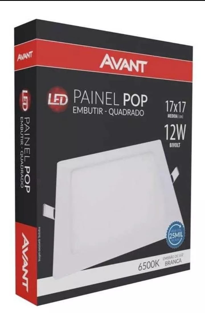 Painel Plafon Led Branco 12w Embutir Quadrado 17x17cm