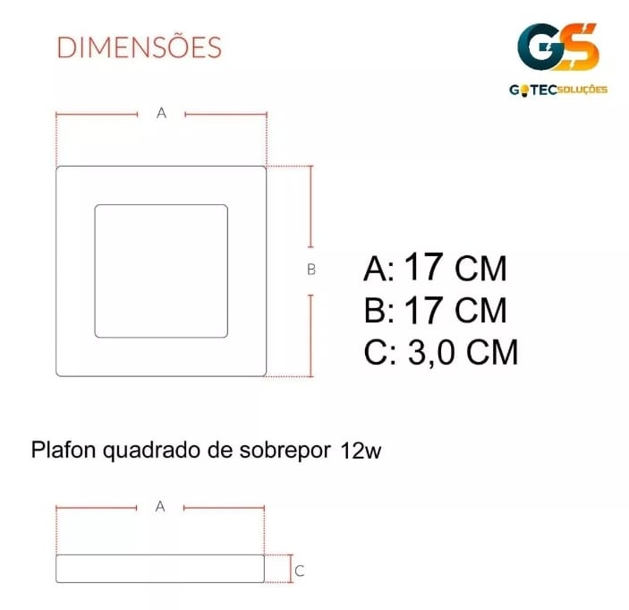 Plafon Led Sobrepor Quadrado 12w 17x17 Branco Frio Avant