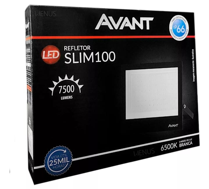 Refletor Slim Led 100w 6500k Ip65 7500 Lumens Avant