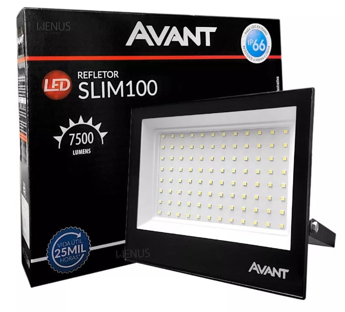 Refletor Slim Led 100w 6500k Ip65 7500 Lumens Avant