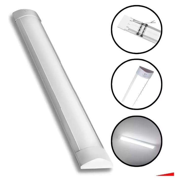 Luminária Tubular Sobrepor Led Linear 60cm 18w Branco Frio