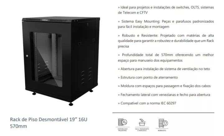 Rack Servidor Intelbras 16u Piso Desmontável 19x570mm