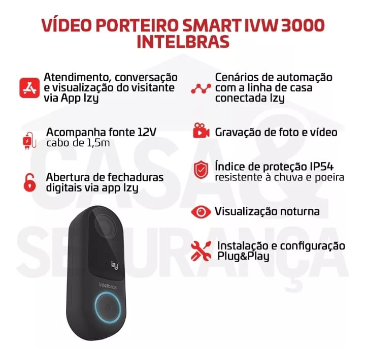 Vídeo Porteiro Smart Ivw 3000 Wi-fi Intelbras Cor Preto Bivolt