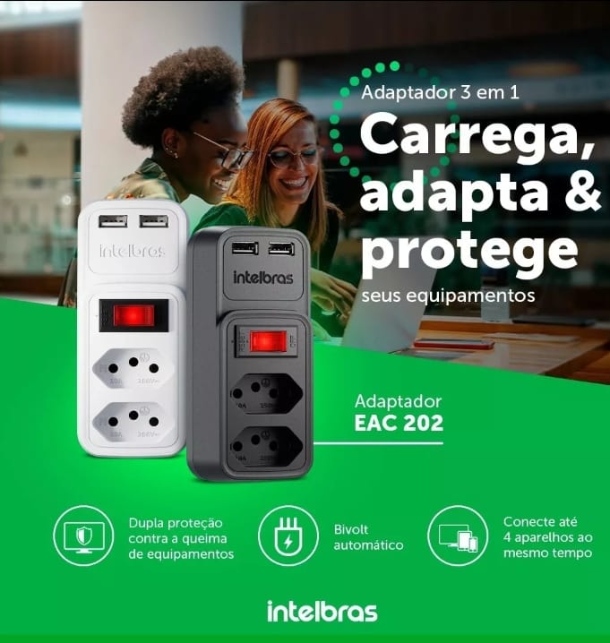 Tomada Usb Parede Dupla Adaptador Carregador Intelbras Cor Branco