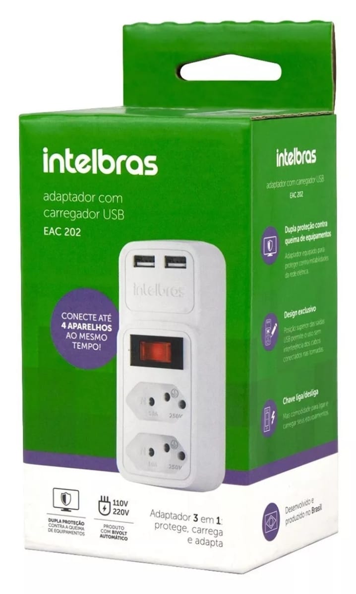 Tomada Usb Parede Dupla Adaptador Carregador Intelbras Cor Branco