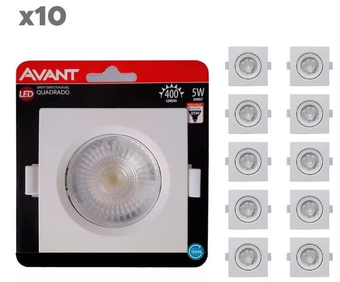 Kit 10 Spot Led Quadrado Embutir Quente 3000k 5w Teto Gesso luz amarela