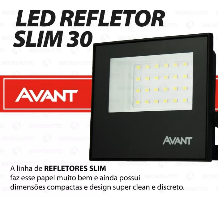 Refletor Led 30w Avant Slim Ip65 Branco Frio 6500k Bivolt Carcaça Preto Luz Branco-frio