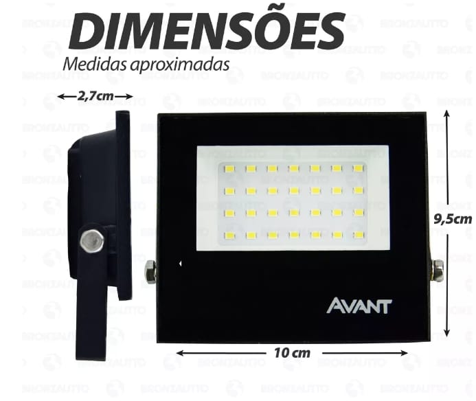 Refletor Led 30w Avant Slim Ip65 Branco Frio 6500k Bivolt Carcaça Preto Luz Branco-frio