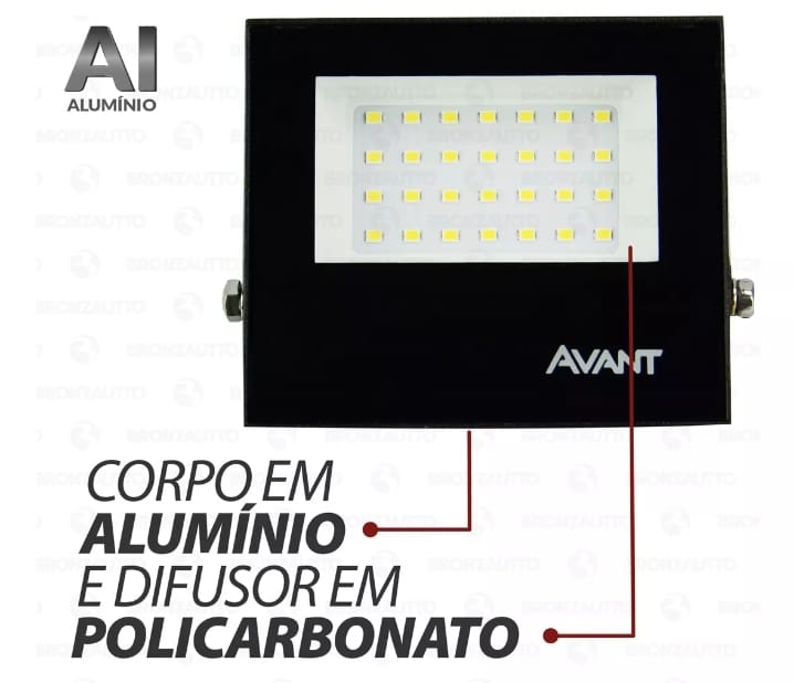 Refletor Led 30w Avant Slim Ip65 Branco Frio 6500k Bivolt Carcaça Preto Luz Branco-frio