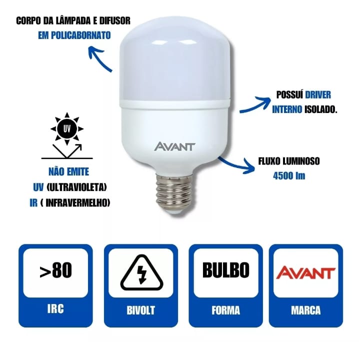 Lâmpada Led Bulbo 50w Avant Branco Frio 6500k Alta Potência