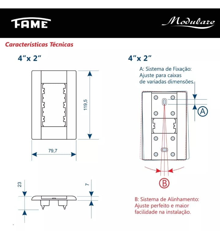 Tomadas Tripla 10a/250v Placa 4x2 3 Módulos Modulare Fame