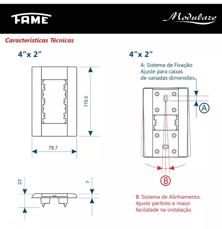 Interruptor Bipolar Simples 20a C/ Placa 4x2 Modulare Fame