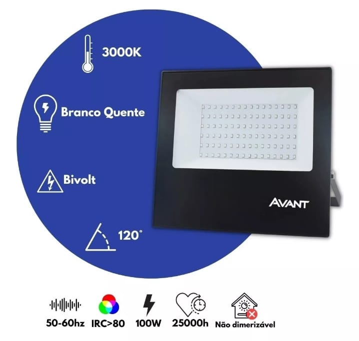 Refletor Led 100w Branco Quente Cor da carcaça Preto Cor da luz Branco-quente